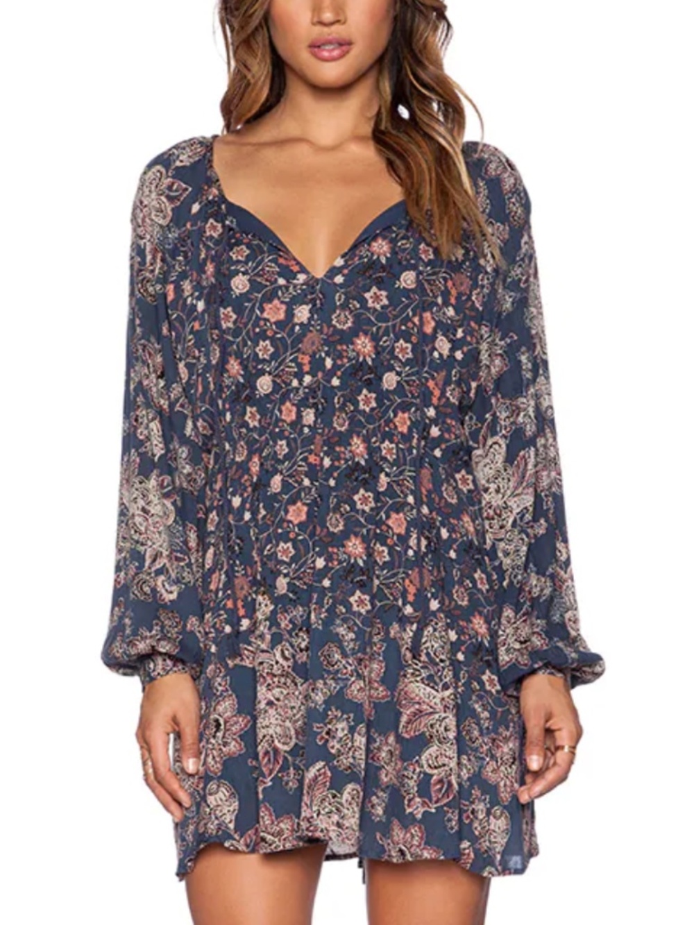 Free People “Lucky Loosey” Mini Dress – Indigo Combo - SMALL